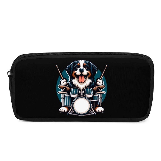Cool Bernese Mountain Dog Drummer Design Pencil Cases