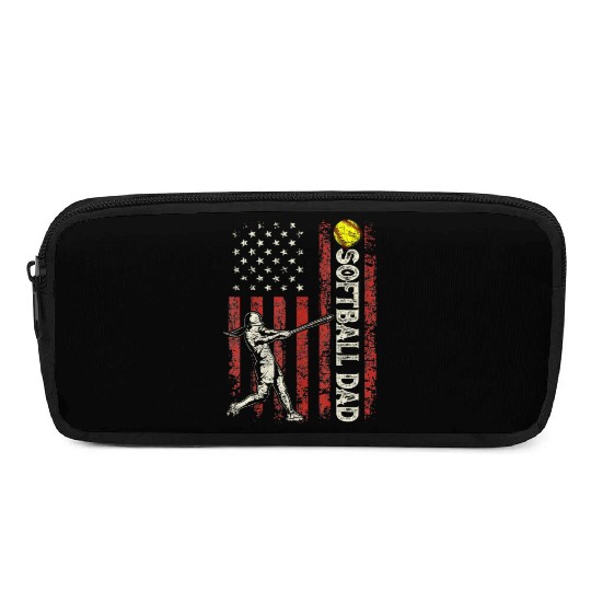 Softball Dad US Flag Gifts For Dad Men Patriotic Pencil Cases