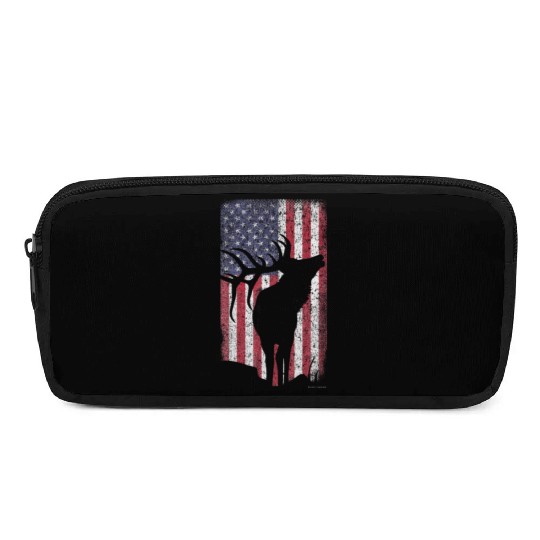 Elk Hunting Bugling Bull US Flag American Pencil Cases