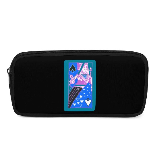 Teal Queen Of Spades Modern Art Playing Card Pencil Cases
