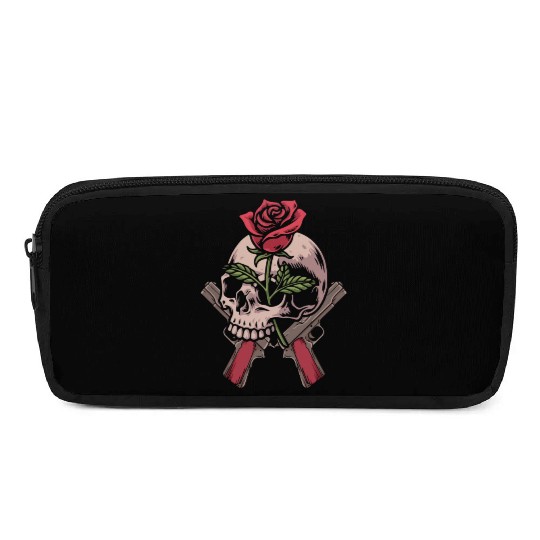 Skeleton Roses Guitar Skull Roses Guns Pencil Cases
