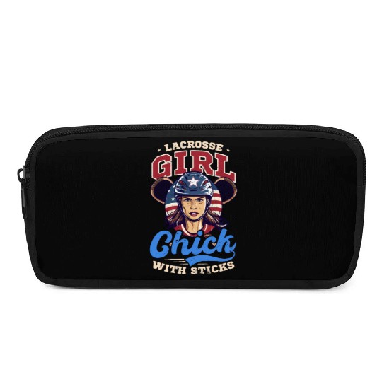 4th Of July Lacrosse Lacrosse Girl Chick With Stic Pencil Cases