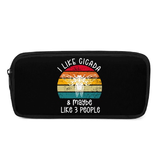 I Like Cicada & Maybe Like 3 People, Retro Sunset Pencil Cases