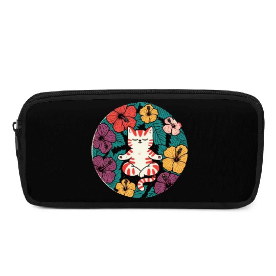 Zen Hibiscus Cat Pencil Cases