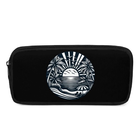 Vacation summer sun beach palms silhouette Pencil Cases