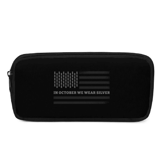 In October We Wear Silver American Flag Apraxia Pencil Cases