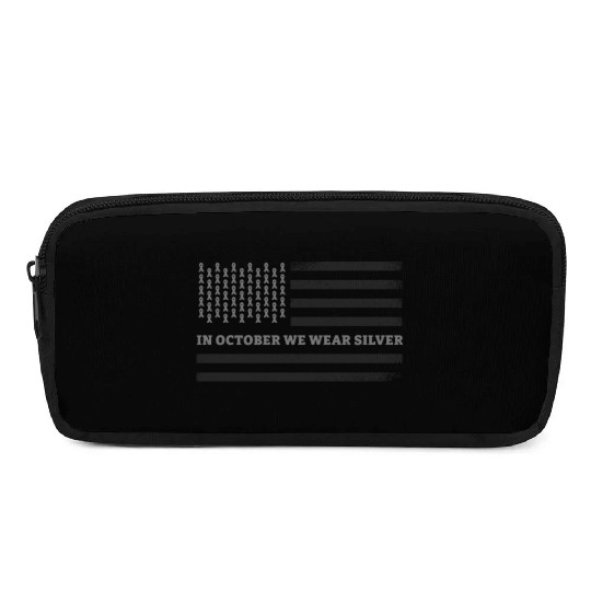In October We Wear Silver American Flag Apraxia Pencil Cases