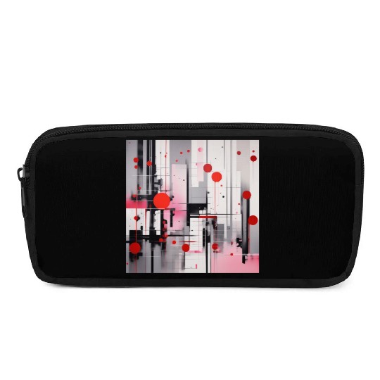 Red Black Light Pink and Gray Dots and Lines Pencil Cases