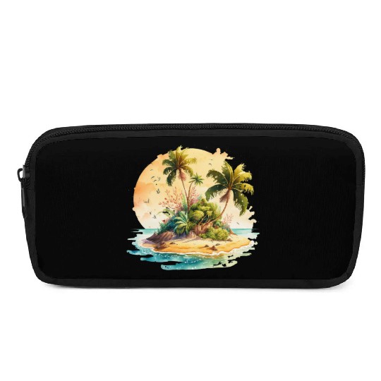 Tropical Watercolor Paradise, Summer Clipart Pencil Cases