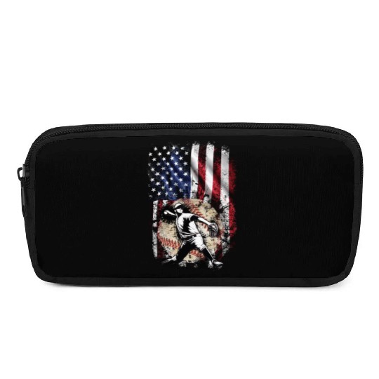 Patriotic American Flag Baseball Pitcher Pencil Cases