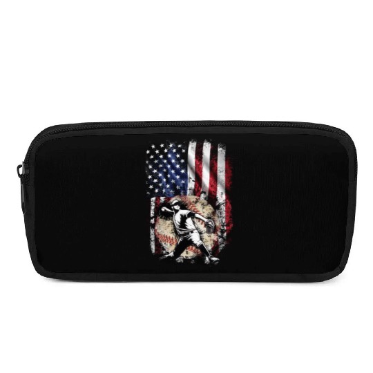Patriotic American Flag Baseball Pitcher Pencil Cases