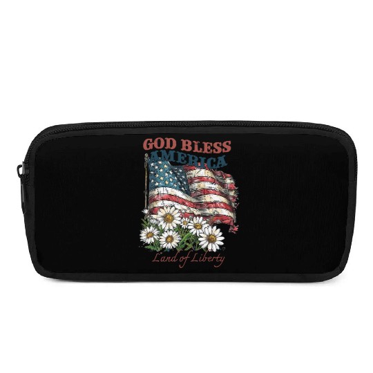 God Bless America 4th Of July US Flag Daisy Pencil Cases