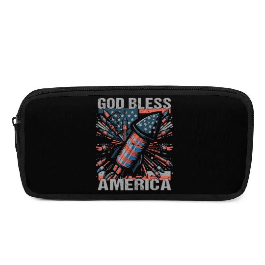 God Bless America Retro US Flag Funny Fireworks Pencil Cases