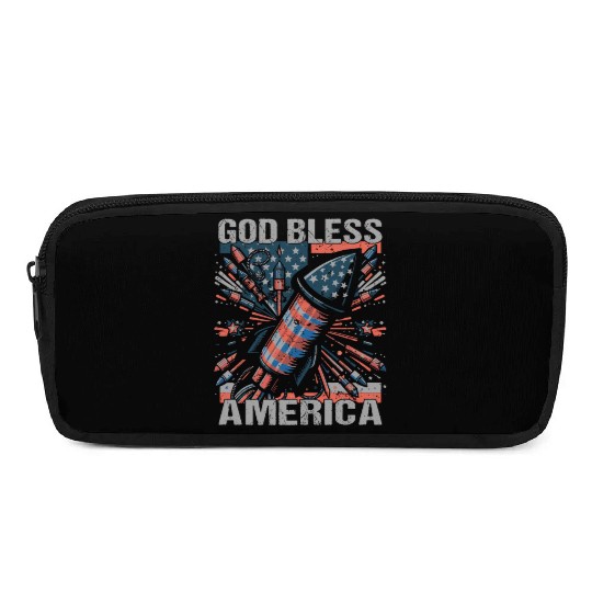God Bless America Retro US Flag Funny Fireworks Pencil Cases