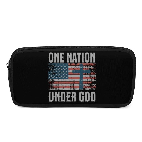 One Nation Under God Retro US Flag Christian Cross Pencil Cases