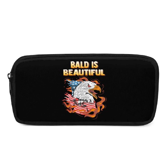 Bald Is Beautiful US Flag Eagle 4th Of July Funny Pencil Cases