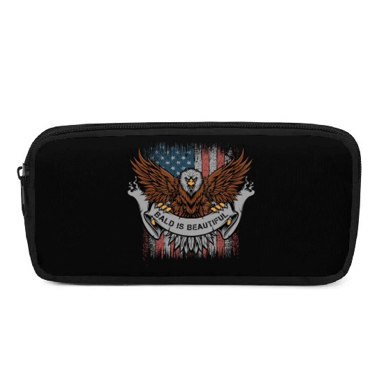 Bald Is Beautiful US Flag 4th Of July Funny Eagle Pencil Cases
