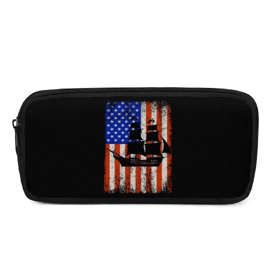 Stars, Stripes & Pirate Ship American Flag Pencil Cases