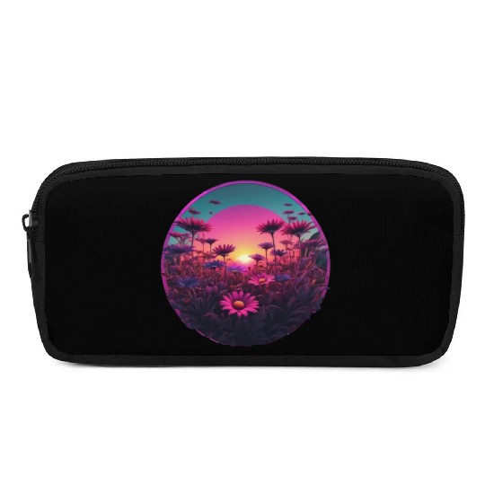 Synthwave Wild Flower Design Pencil Cases