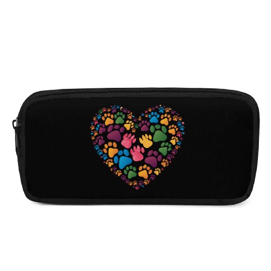 Colorful Cat Paw Prints Forming a Heart Shape Pencil Cases