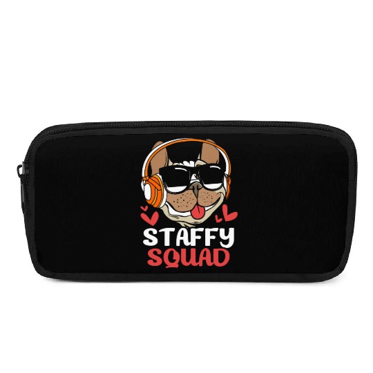 Staffordshire Bull Terrier Dog With Headset Pencil Cases