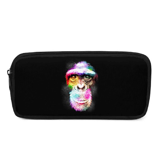Colorful Retro Realistic Monkey Face Funny Graphic Pencil Cases