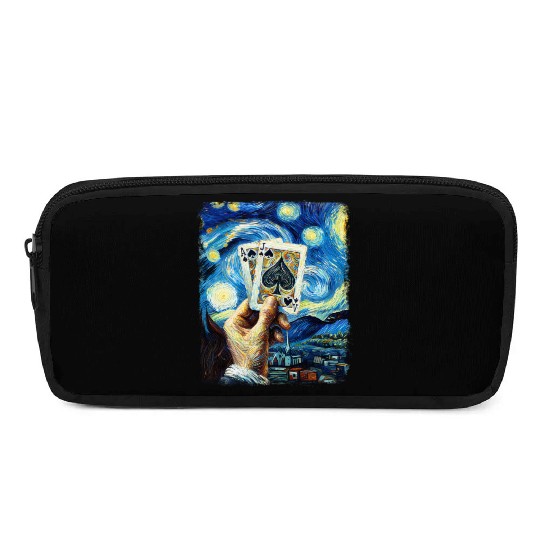 Blackjack Gambling Cards Starry Night Painting Pencil Cases