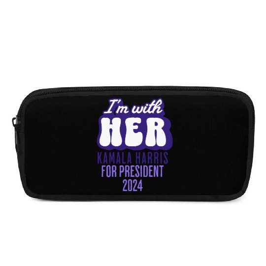 I m with her text Kamala Harris for President 2024 Pencil Cases