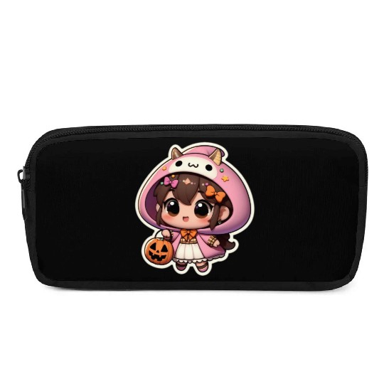 Tender little girl with pumpkin on Halloween Pencil Cases