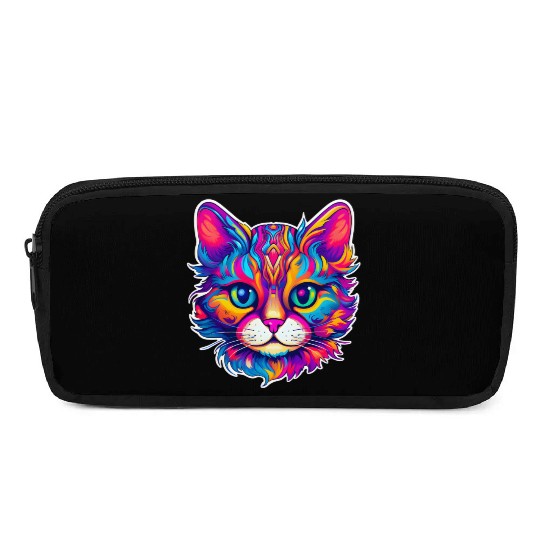 Psychedelic Cat - Groovy Neon Feline Pencil Cases