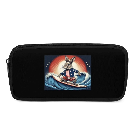 Stars & Stripes Surfer Bunny Pencil Cases