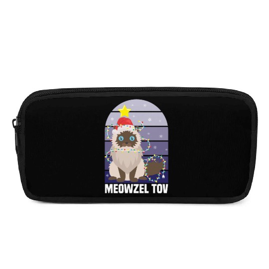 Meowzel Tov Hanukkah Black Cat Christmas Lights Pencil Cases