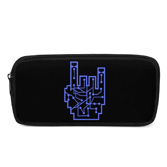 Heavy metal nerd electronic circuits hand gesture Pencil Cases