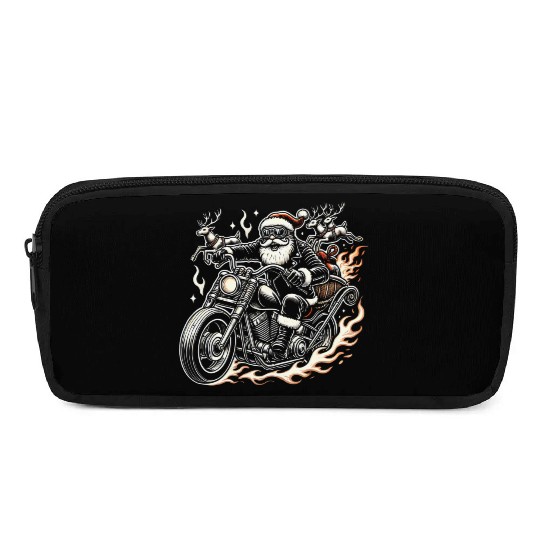 Biker Santa Reindeer Ride Christmas Adventure Pencil Cases