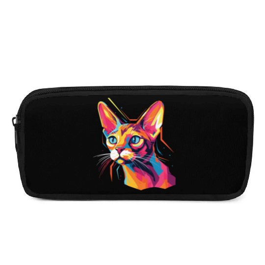 Cat Watercolor Colorful Abyssinian Cat Pencil Cases