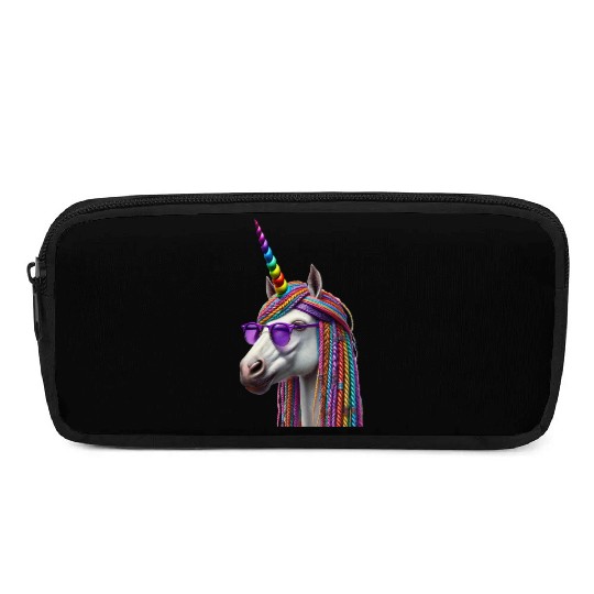 Rainbow Unicorn with Braids and Sunglasses Swag Pencil Cases