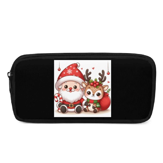 Festive Santa and Reindeer Illustration Pencil Cases
