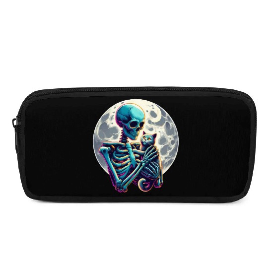 Skeleton Cute Cat Skull Kitty Halloween Pencil Cases