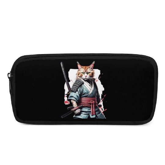 Fearless Samurai Cat Pencil Cases