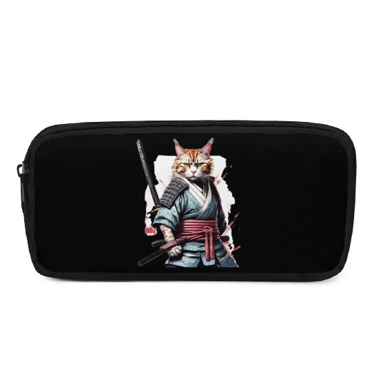 Fearless Samurai Cat Pencil Cases