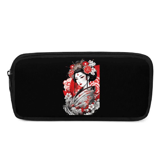 Elegant Geisha with Floral Kimono Pencil Cases