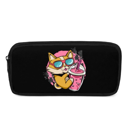Kitten Kawaii Boba Milk Tea Drinking Cat Pencil Cases