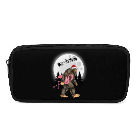 Bigfoot Carrying Flamingo Funny Sasquatch Pencil Cases