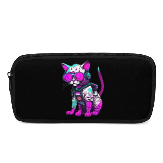 Punk Space Cat with Neon Goggles Pencil Cases
