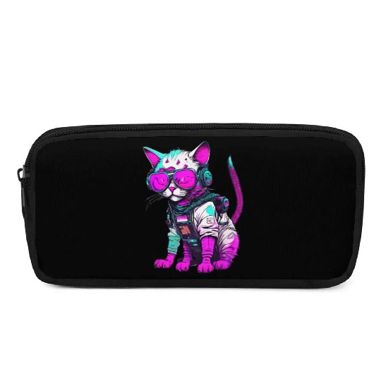 Punk Space Cat with Neon Goggles Pencil Cases