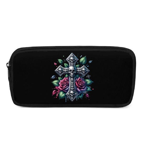 Gothic Collection - Cross, Skulls & Red Roses Pencil Cases