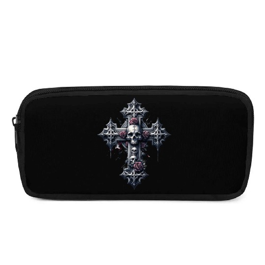 Gothic Cross Collection - Skulls and Red Roses Pencil Cases