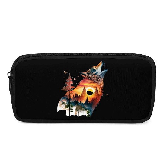 Vintage Wolf Moon Graphic Pencil Cases – Retro 90s