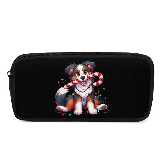 Christmas Dog Australian Shepard Lights Pencil Cases