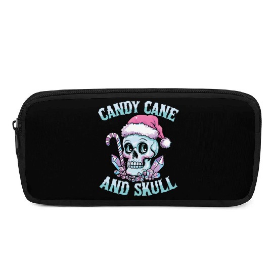 Candy Cane And Skull Pastel Goth Christmas Skull Pencil Cases